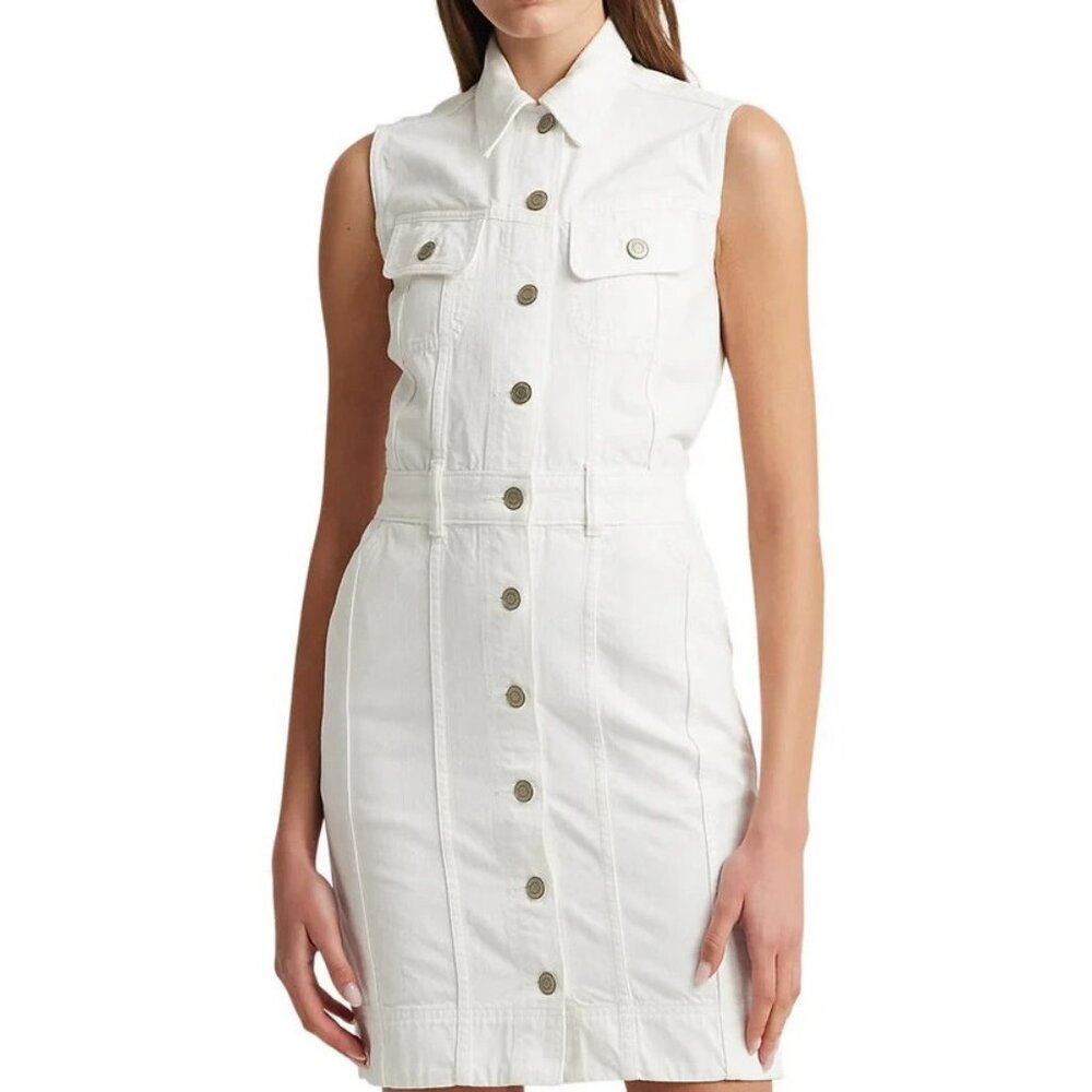 Ralph Lauren Sleeveless White Button-Front Denim Mini Dress